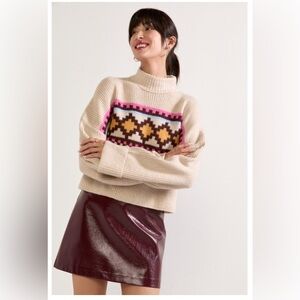 Francesca's Emma Collection:Cream Sweater with Multicolor Pattern